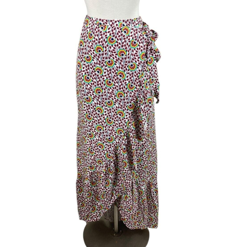 Boden Skirt US 12L Floral Ruffle Wrap Maxi Tiered Long Boho Cottage Beachy